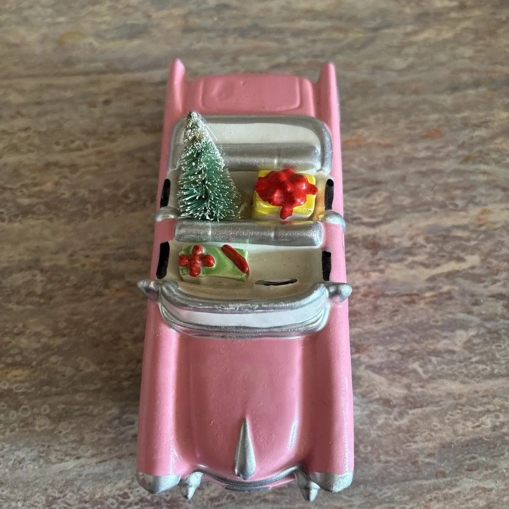 Dept 56 Snow Village Christmas Cadillac Pink Hand Painted Ceramic Retired #54135